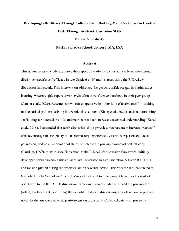Developing Self-Efficacy Through Collaboration: Building Math Confidence in Grade 6 Girls Through Academic Discussion Skills