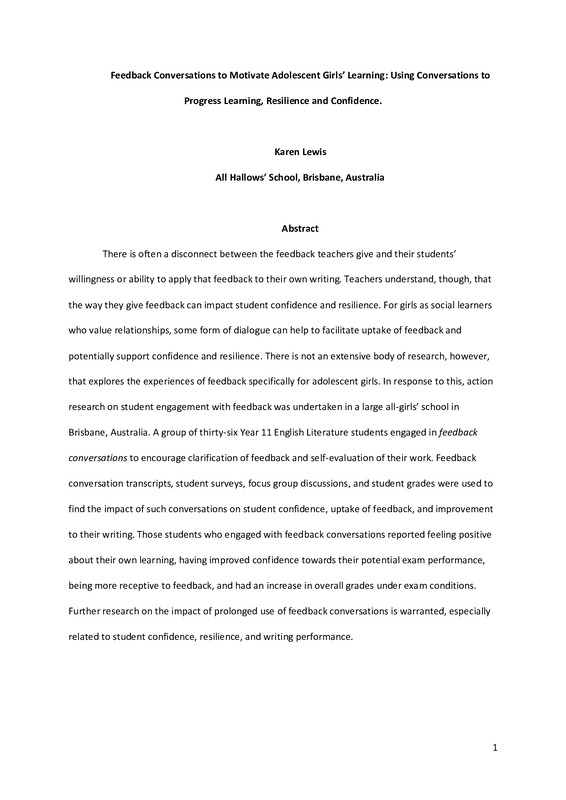 Feedback Conversations to Motivate Adolescent Girls’ Learning: Using Conversations to Progress Learning, Resilience, and Confidence