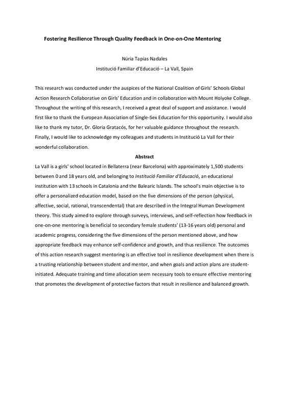 Fostering Resilience Through Quality Feedback in One-on-One Mentoring