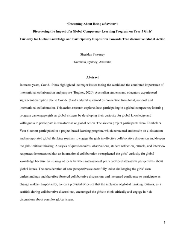 “Dreaming About Being a Saviour”: Discovering the Impact of a Global Competency Learning Program on Year 5 Girls’  Curiosity for Global Knowledge and Participatory Disposition Towards Transformative Global Action