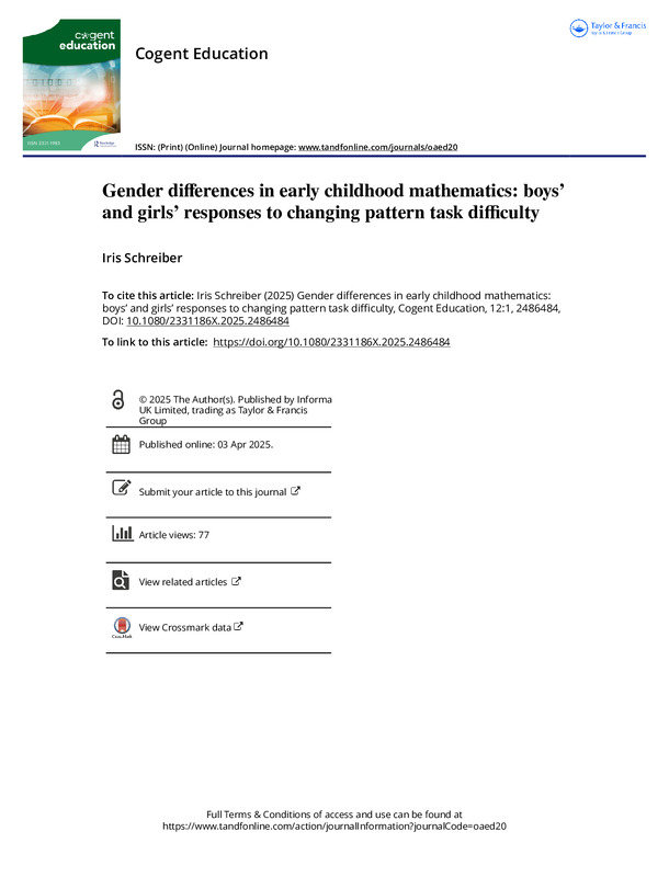 Gender differences in early childhood mathematics: boys’ and girls’ responses to changing pattern task difficulty